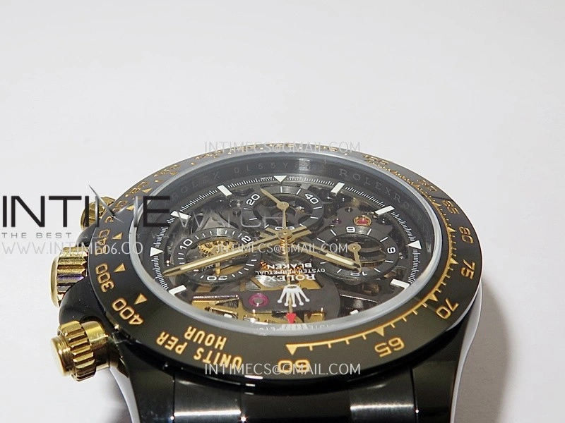 Daytona Blaken Carbon Bezel PVD Sonic Best Edition Skeleton Dial On Black Rubber Strap Super Clone SA4130