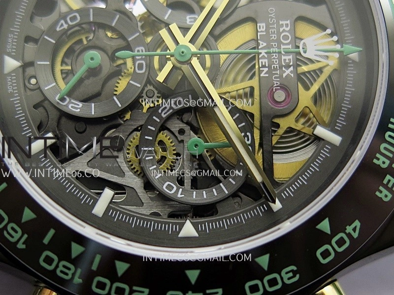 Daytona Blaken Ceramic Bezel PVD Sonic Best Edition Skeleton Dial On Green Rubber Strap Super Clone SA4130