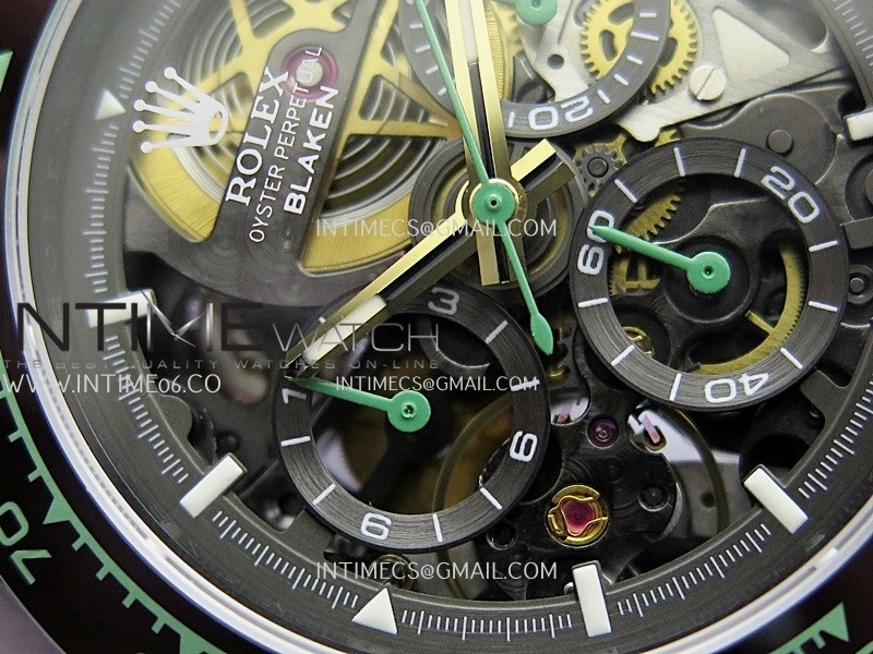 Daytona Blaken Ceramic Bezel PVD Sonic Best Edition Skeleton Dial On Green Rubber Strap Super Clone SA4130
