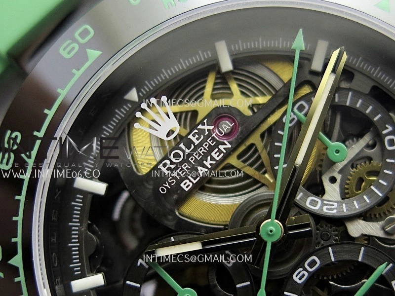 Daytona Blaken Ceramic Bezel PVD Sonic Best Edition Skeleton Dial On Green Rubber Strap Super Clone SA4130