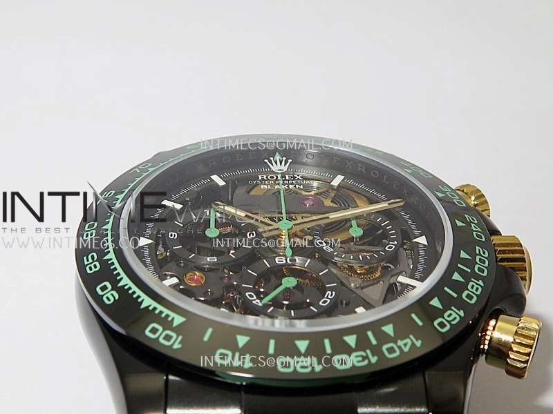 Daytona Blaken Ceramic Bezel PVD Sonic Best Edition Skeleton Dial On Green Rubber Strap Super Clone SA4130