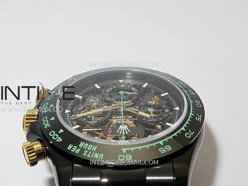 Daytona Blaken Ceramic Bezel PVD Sonic Best Edition Skeleton Dial On Green Rubber Strap Super Clone SA4130