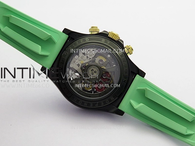 Daytona Blaken Ceramic Bezel PVD Sonic Best Edition Skeleton Dial On Green Rubber Strap Super Clone SA4130