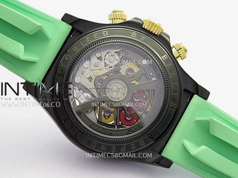 Daytona Blaken Ceramic Bezel PVD Sonic Best Edition Skeleton Dial On Green Rubber Strap Super Clone SA4130