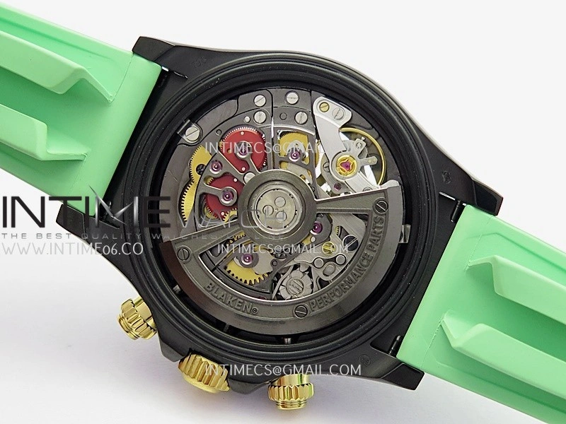Daytona Blaken Ceramic Bezel PVD Sonic Best Edition Skeleton Dial On Green Rubber Strap Super Clone SA4130