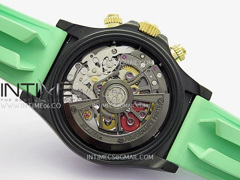 Daytona Blaken Ceramic Bezel PVD Sonic Best Edition Skeleton Dial On Green Rubber Strap Super Clone SA4130