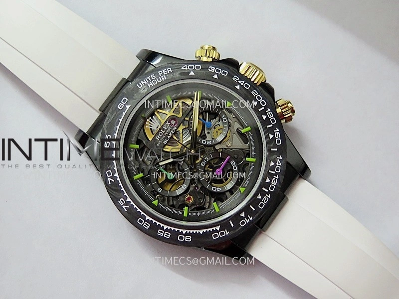 Daytona Blacken Ceramic Bezel PVD Sonic Best Edition Skeleton Dial On White Rubber Strap Super Clone SA4130