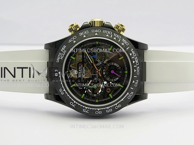 Daytona Blacken Ceramic Bezel PVD Sonic Best Edition Skeleton Dial On White Rubber Strap Super Clone SA4130