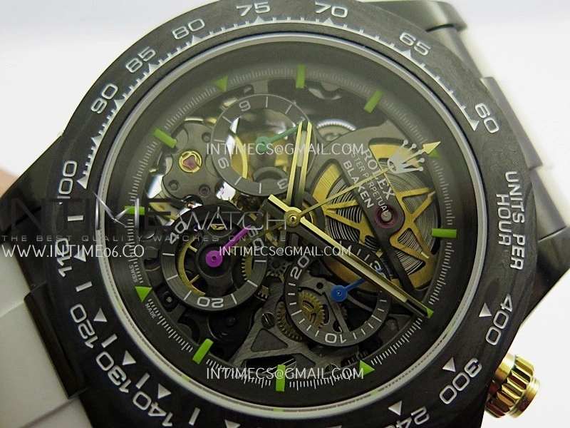 Daytona Blacken Ceramic Bezel PVD Sonic Best Edition Skeleton Dial On White Rubber Strap Super Clone SA4130