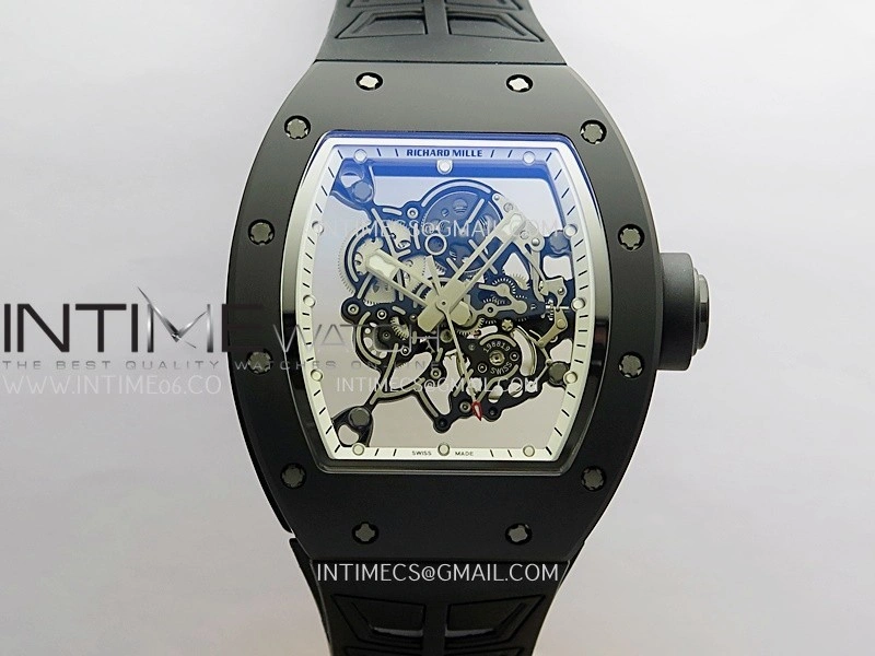 RM055 Black Case White Inner Bezel Umi Office 1:1 Best Edition Skeleton Dial Black Rubber Strap RMUL2 Super Clone