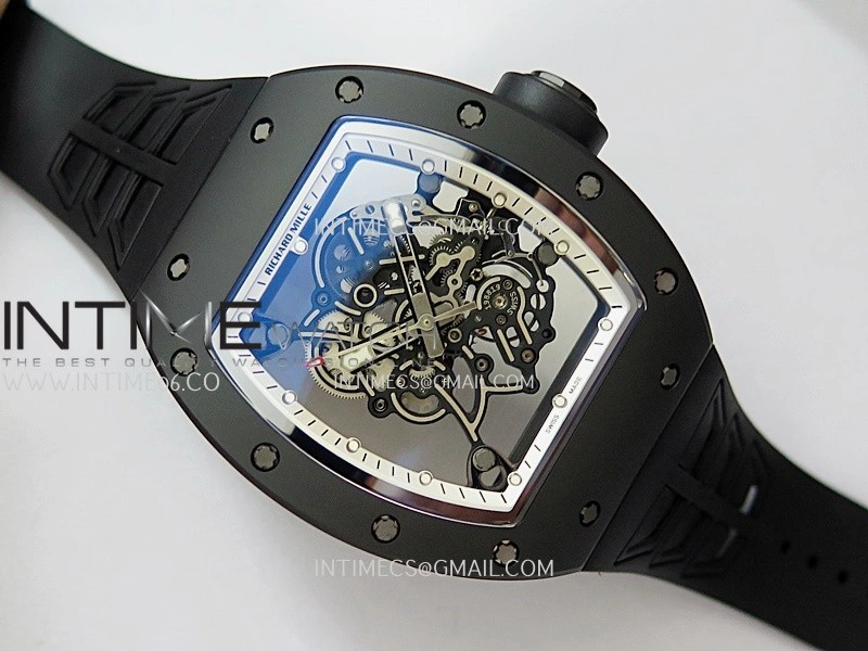 RM055 Black Case White Inner Bezel Umi Office 1:1 Best Edition Skeleton Dial Black Rubber Strap RMUL2 Super Clone