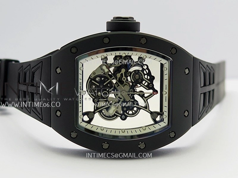 RM055 Black Case White Inner Bezel Umi Office 1:1 Best Edition Skeleton Dial Black Rubber Strap RMUL2 Super Clone