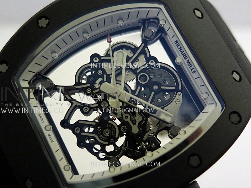 RM055 Black Case White Inner Bezel Umi Office 1:1 Best Edition Skeleton Dial Black Rubber Strap RMUL2 Super Clone