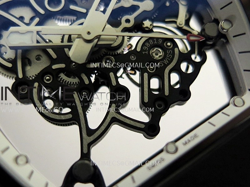 RM055 Black Case White Inner Bezel Umi Office 1:1 Best Edition Skeleton Dial Black Rubber Strap RMUL2 Super Clone