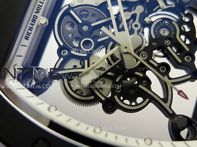 RM055 Black Case White Inner Bezel Umi Office 1:1 Best Edition Skeleton Dial Black Rubber Strap RMUL2 Super Clone