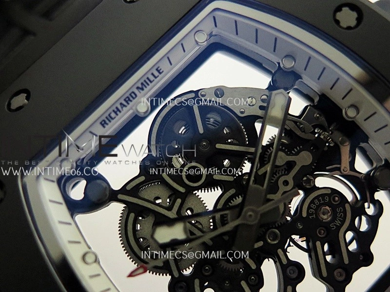 RM055 Black Case White Inner Bezel Umi Office 1:1 Best Edition Skeleton Dial Black Rubber Strap RMUL2 Super Clone
