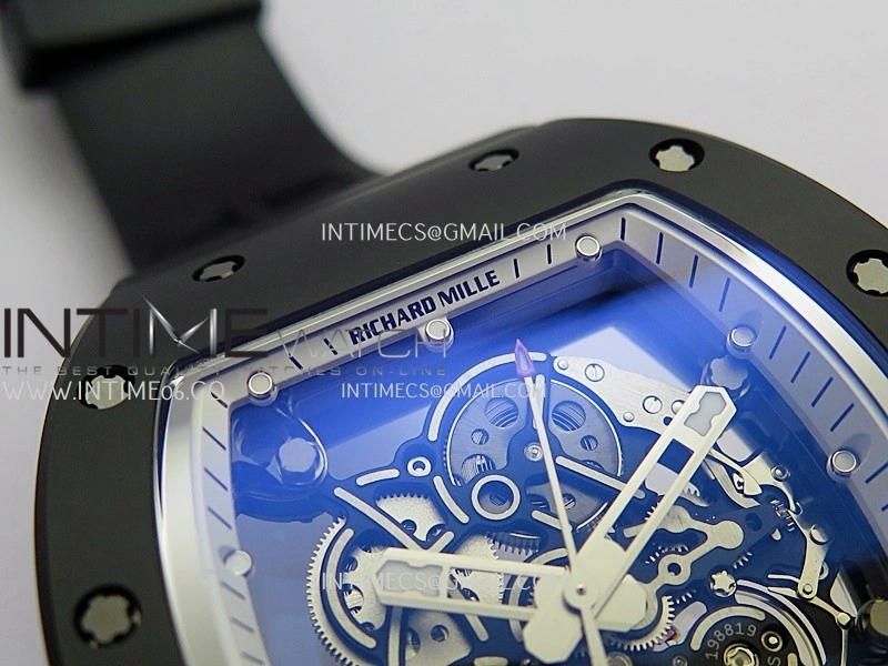 RM055 Black Case White Inner Bezel Umi Office 1:1 Best Edition Skeleton Dial Black Rubber Strap RMUL2 Super Clone