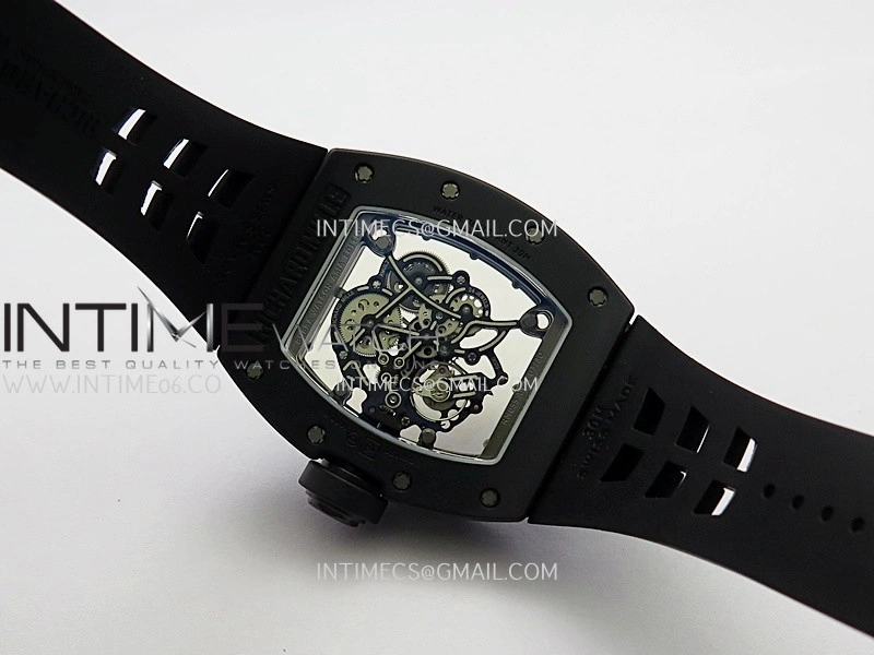 RM055 Black Case White Inner Bezel Umi Office 1:1 Best Edition Skeleton Dial Black Rubber Strap RMUL2 Super Clone