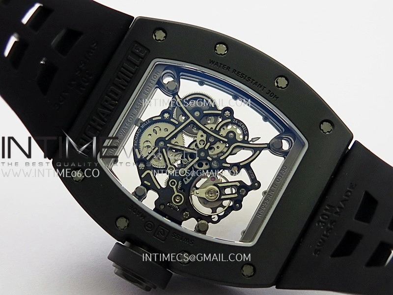 RM055 Black Case White Inner Bezel Umi Office 1:1 Best Edition Skeleton Dial Black Rubber Strap RMUL2 Super Clone