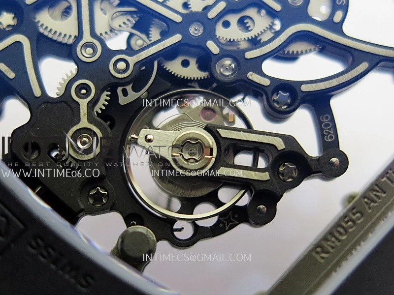 RM055 Black Case White Inner Bezel Umi Office 1:1 Best Edition Skeleton Dial Black Rubber Strap RMUL2 Super Clone