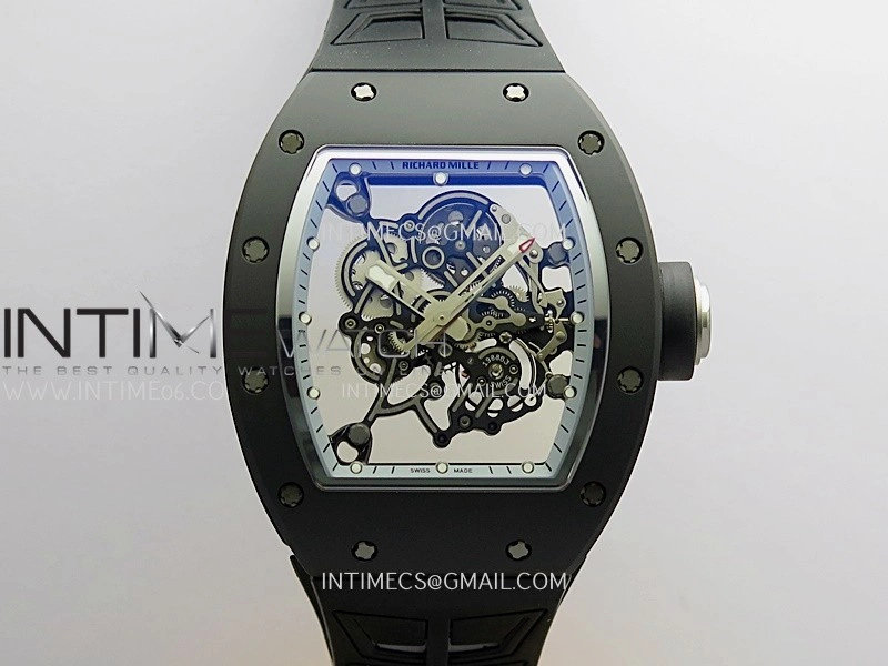 RM055 White Case White Inner Bezel Umi Office 1:1 Best Edition Skeleton Dial Black Rubber Strap RMUL2 Super Clone