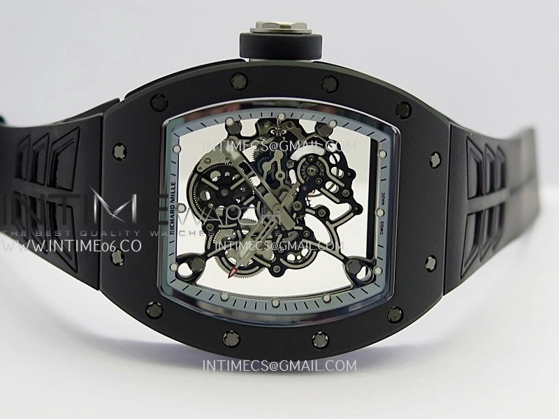 RM055 White Case White Inner Bezel Umi Office 1:1 Best Edition Skeleton Dial Black Rubber Strap RMUL2 Super Clone