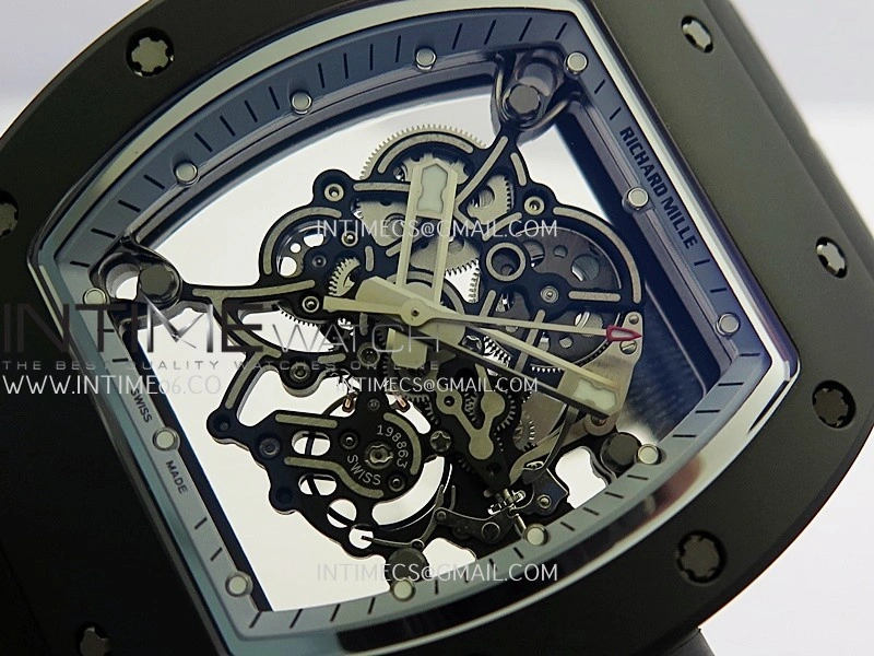 RM055 White Case White Inner Bezel Umi Office 1:1 Best Edition Skeleton Dial Black Rubber Strap RMUL2 Super Clone