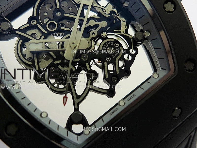 RM055 White Case White Inner Bezel Umi Office 1:1 Best Edition Skeleton Dial Black Rubber Strap RMUL2 Super Clone