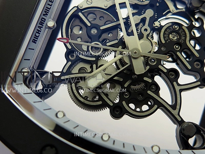 RM055 White Case White Inner Bezel Umi Office 1:1 Best Edition Skeleton Dial Black Rubber Strap RMUL2 Super Clone