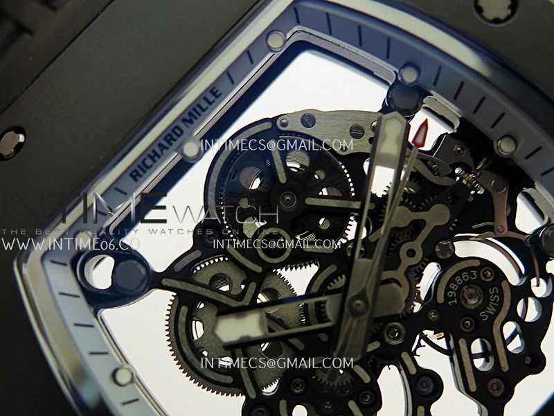 RM055 White Case White Inner Bezel Umi Office 1:1 Best Edition Skeleton Dial Black Rubber Strap RMUL2 Super Clone