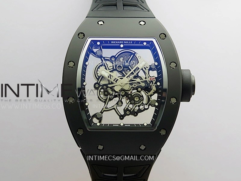 RM055 Black Case Black Inner Bezel Umi Office 1:1 Best Edition Skeleton Dial Black Rubber Strap RMUL2 Super Clone