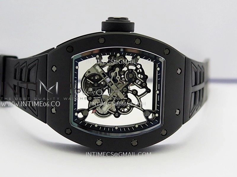RM055 Black Case Black Inner Bezel Umi Office 1:1 Best Edition Skeleton Dial Black Rubber Strap RMUL2 Super Clone
