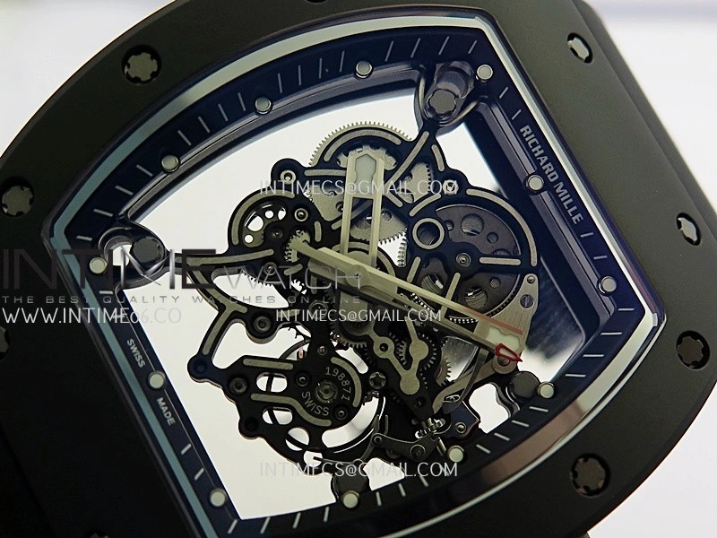 RM055 Black Case Black Inner Bezel Umi Office 1:1 Best Edition Skeleton Dial Black Rubber Strap RMUL2 Super Clone