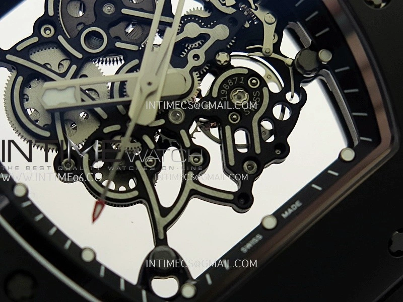 RM055 Black Case Black Inner Bezel Umi Office 1:1 Best Edition Skeleton Dial Black Rubber Strap RMUL2 Super Clone