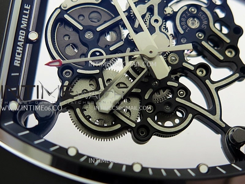 RM055 Black Case Black Inner Bezel Umi Office 1:1 Best Edition Skeleton Dial Black Rubber Strap RMUL2 Super Clone