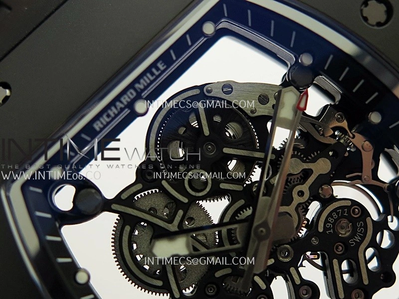 RM055 Black Case Black Inner Bezel Umi Office 1:1 Best Edition Skeleton Dial Black Rubber Strap RMUL2 Super Clone