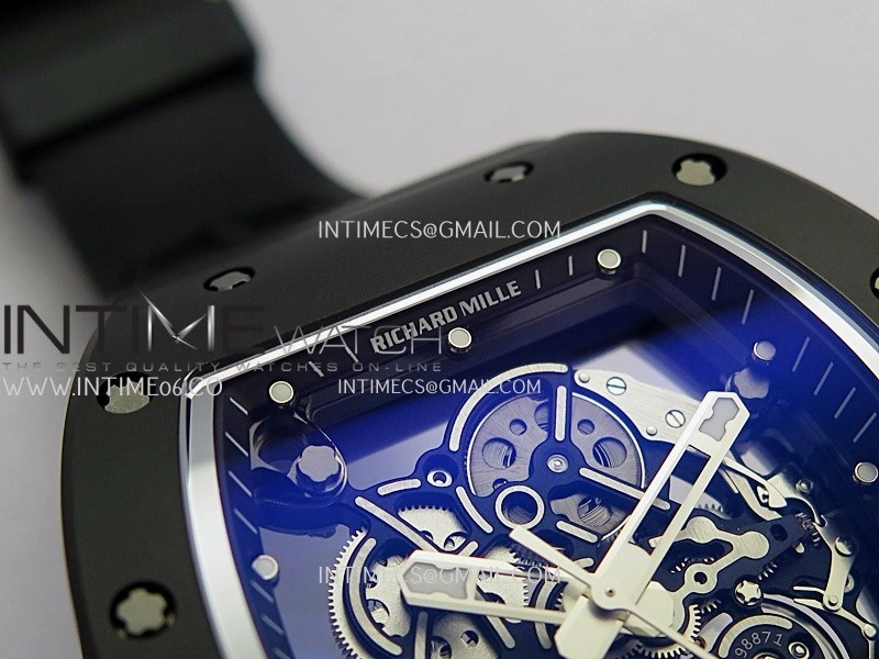 RM055 Black Case Black Inner Bezel Umi Office 1:1 Best Edition Skeleton Dial Black Rubber Strap RMUL2 Super Clone