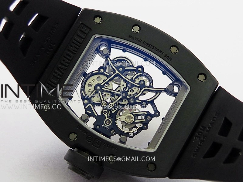 RM055 Black Case Black Inner Bezel Umi Office 1:1 Best Edition Skeleton Dial Black Rubber Strap RMUL2 Super Clone