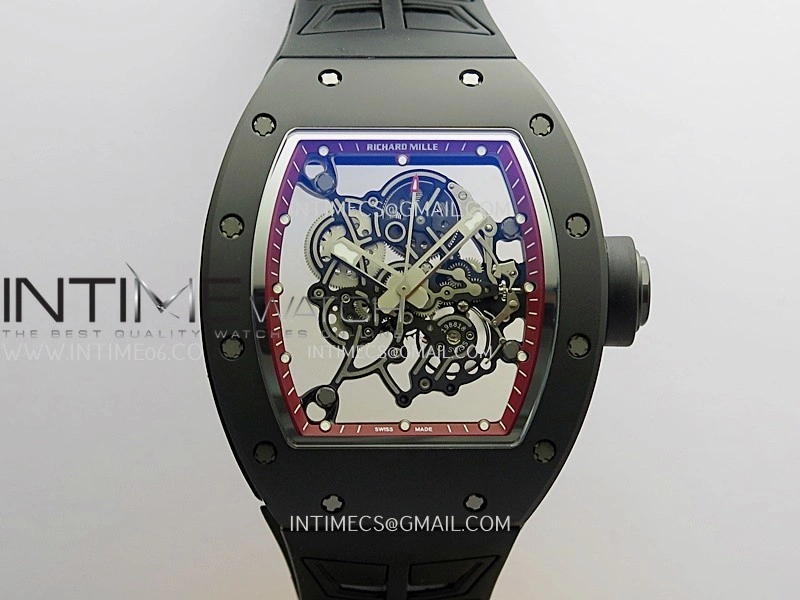 RM055 Black Case Red Inner Bezel Umi Office 1:1 Best Edition Skeleton Dial Black Rubber Strap RMUL2 Super Clone