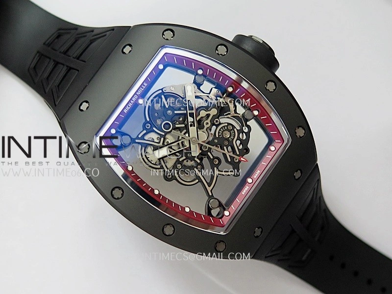 RM055 Black Case Red Inner Bezel Umi Office 1:1 Best Edition Skeleton Dial Black Rubber Strap RMUL2 Super Clone