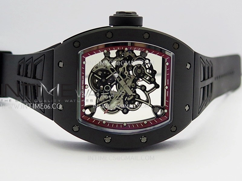 RM055 Black Case Red Inner Bezel Umi Office 1:1 Best Edition Skeleton Dial Black Rubber Strap RMUL2 Super Clone
