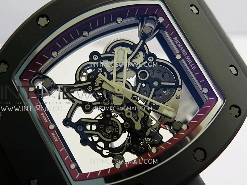 RM055 Black Case Red Inner Bezel Umi Office 1:1 Best Edition Skeleton Dial Black Rubber Strap RMUL2 Super Clone