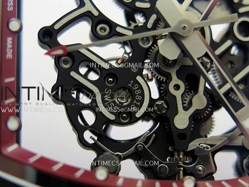 RM055 Black Case Red Inner Bezel Umi Office 1:1 Best Edition Skeleton Dial Black Rubber Strap RMUL2 Super Clone