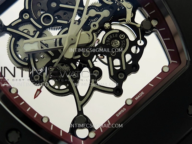 RM055 Black Case Red Inner Bezel Umi Office 1:1 Best Edition Skeleton Dial Black Rubber Strap RMUL2 Super Clone