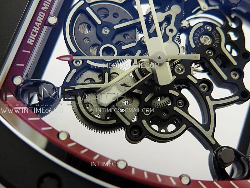 RM055 Black Case Red Inner Bezel Umi Office 1:1 Best Edition Skeleton Dial Black Rubber Strap RMUL2 Super Clone