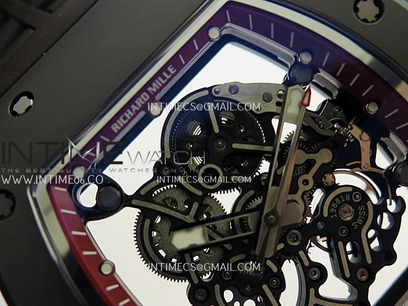 RM055 Black Case Red Inner Bezel Umi Office 1:1 Best Edition Skeleton Dial Black Rubber Strap RMUL2 Super Clone