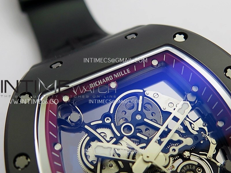 RM055 Black Case Red Inner Bezel Umi Office 1:1 Best Edition Skeleton Dial Black Rubber Strap RMUL2 Super Clone