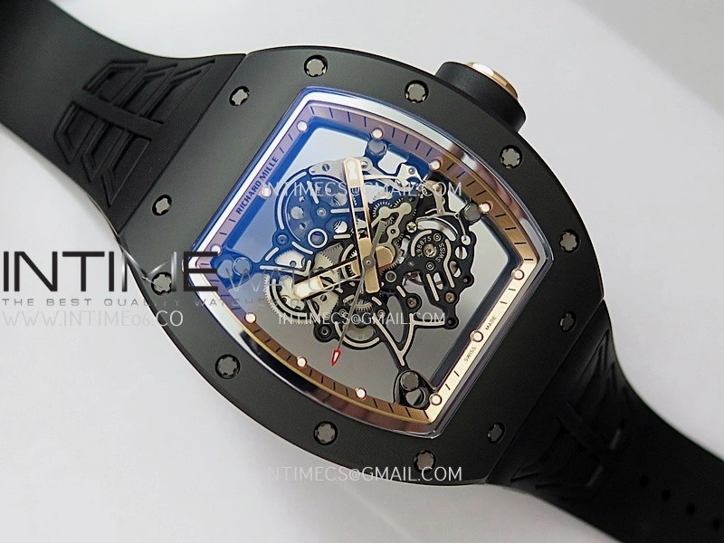 RM055 Black Case Gold Inner Bezel Umi Office 1:1 Best Edition Skeleton Dial Black Rubber Strap RMUL2 Super Clone