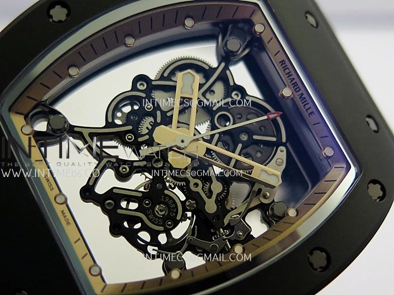 RM055 Black Case Gold Inner Bezel Umi Office 1:1 Best Edition Skeleton Dial Black Rubber Strap RMUL2 Super Clone
