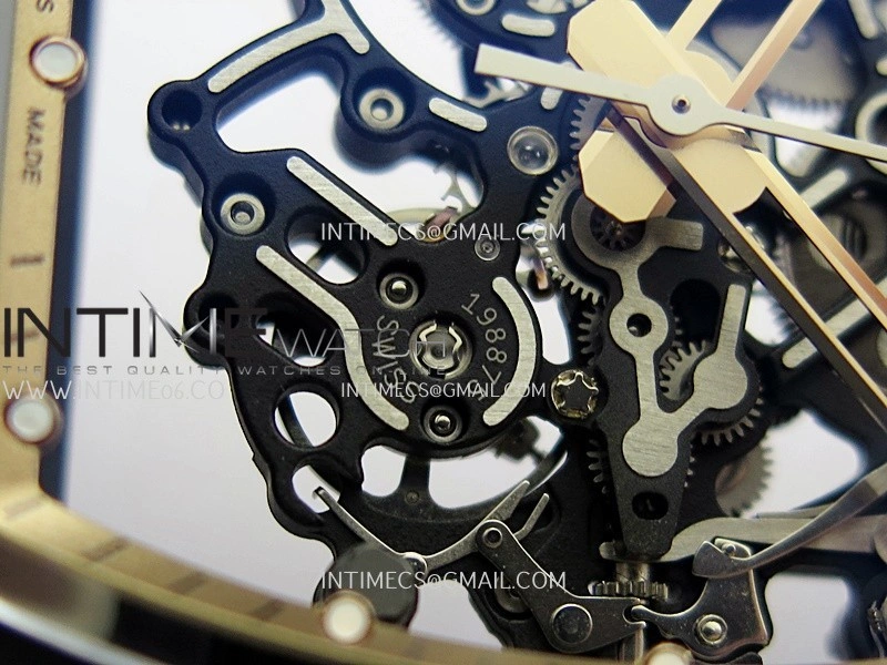 RM055 Black Case Gold Inner Bezel Umi Office 1:1 Best Edition Skeleton Dial Black Rubber Strap RMUL2 Super Clone